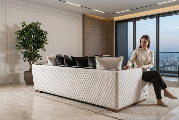 Canapé dräi Sëtzer Wäiss Luxus Wunnzëmmer Klassesch Italieneschen Stil