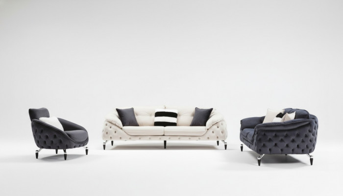 Chesterfield Couch mat Holz Textil Sofagarnitur 331 Sëtz Set Polster
