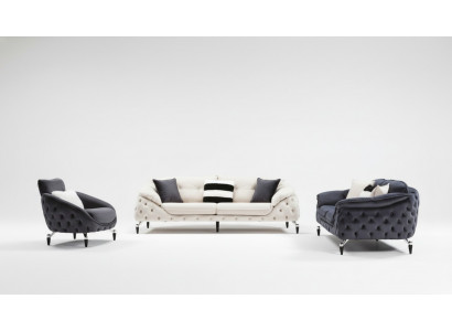 Chesterfield Couch mat Holz Textil Sofagarnitur 331 Sëtz Set Polster