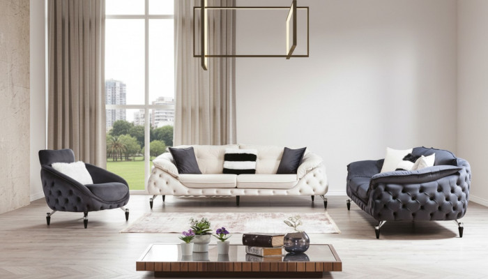 Chesterfield Dräisëtzer Couch Polstersofa Textil Lieder Sofa Couchen Miwwelen Nei