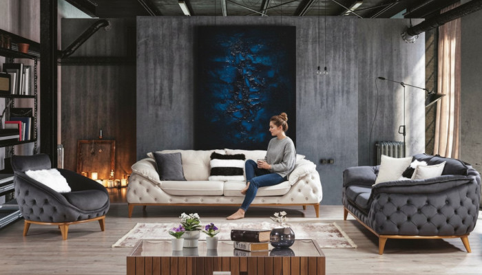 Dräisëtzer Chesterfield Couch Polster Sofas Stoff Lieder Sofa Couchen Miwwel Neit