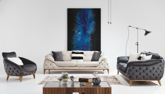 Dräisëtzer Chesterfield Couch Polster Sofas Stoff Lieder Sofa Couchen Miwwel Neit