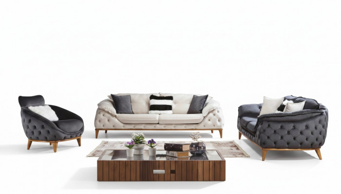 Chesterfield mat Holz Stoff Couch Sofagarnitur 331 Sëtz Set Polster