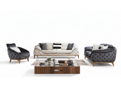 Chesterfield mat Holz Stoff Couch Sofagarnitur 331 Sëtz Set Polster