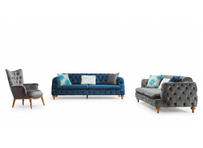 Canapé-Set Sofa 3+3+1 Sitze Chesterfield Fauteuil Miwwelen Polster-Set Méifaarweg