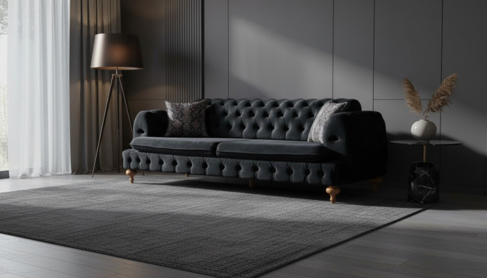 Luxus Chesterfield Couch Dräisëtzer Schwaarz Couchen Ariichtung