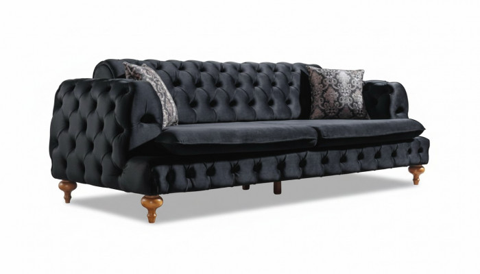 Luxus Chesterfield Couch Dräisëtzer Schwaarz Couchen Ariichtung