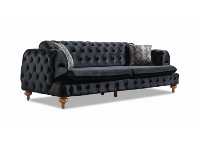 Luxus Chesterfield Couch Dräisëtzer Schwaarz Couchen Ariichtung