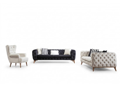 Sofagarnitur Canapé 3+3+1 Sëtzer Schwaarz Chesterfield Fauteuil Miwwelen