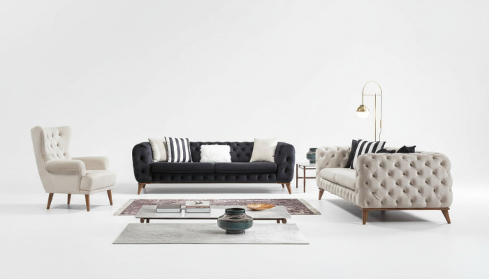 Fauteuil 1 Seetzer Wäiss Wunnzëmmer Textil Design Chesterfield Ouerfauteuil