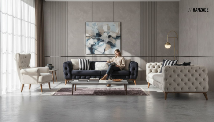Canapé 3 Sëtzer Schwaarz Luxus Miwwelen Chesterfield Schlofcanapé Bett 3er