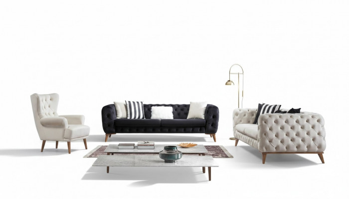 Canapé 3 Sëtzer Schwaarz Luxus Miwwelen Chesterfield Schlofcanapé Bett 3er