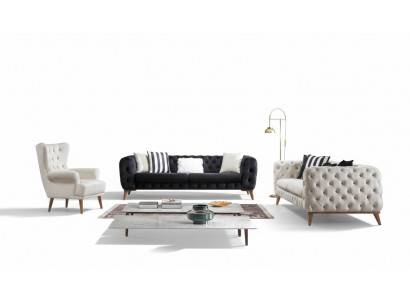 Canapé 3 Sëtzer Schwaarz Luxus Miwwelen Chesterfield Schlofcanapé Bett 3er