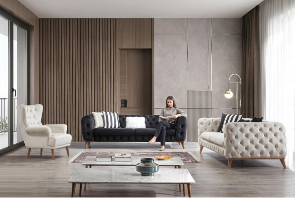 Sofa 3 Sëtz Wäiss Luxus Miwwelen Chesterfield Miwwelen Italienesche Stil
