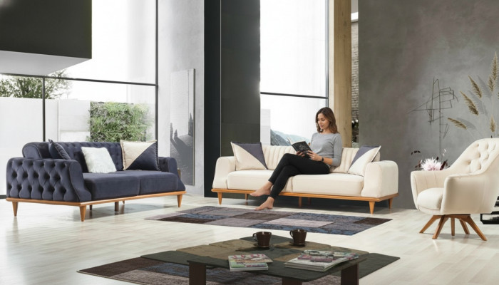 Luxus Sofagarnitur Weich Couch Textil Stoff Sofa Set 3-3-1 Sëtzer Miwwelen
