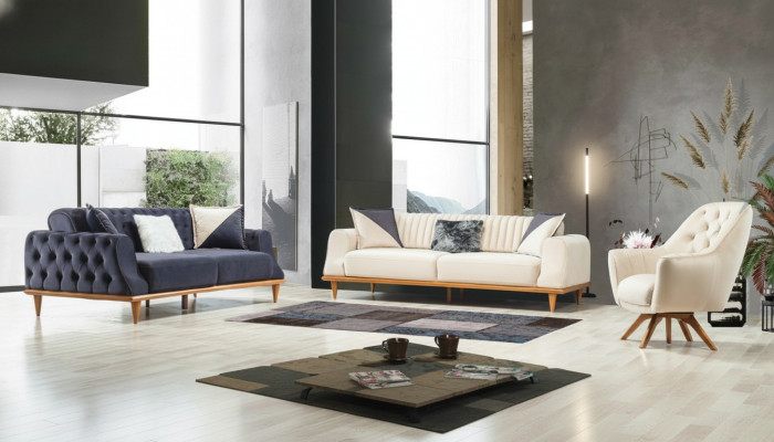 Luxus Sofagarnitur Weich Couch Textil Stoff Sofa Set 3-3-1 Sëtzer Miwwelen