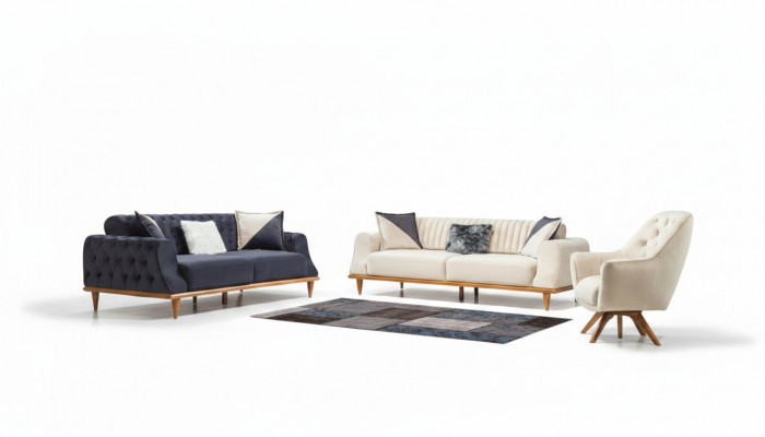 Luxus Sofagarnitur Weich Couch Textil Stoff Sofa Set 3-3-1 Sëtzer Miwwelen