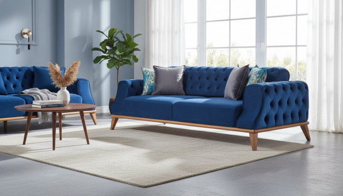 Sofa 3-Sëtzer Blo Wunnzëmmer Klassesch Chesterfield Eleganten Stil