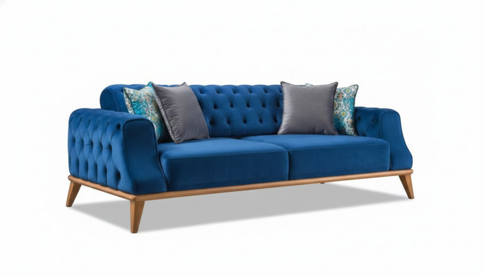Sofa 3-Sëtzer Blo Wunnzëmmer Klassesch Chesterfield Eleganten Stil