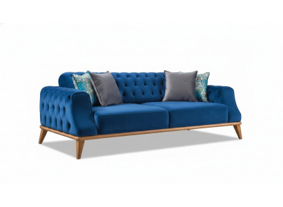 Sofa 3-Sëtzer Blo Wunnzëmmer Klassesch Chesterfield Eleganten Stil