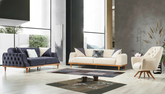 Sofa 3 Plazen Beige Wunnzëmmer Elegante Design Chesterfield Italieneschen Stil