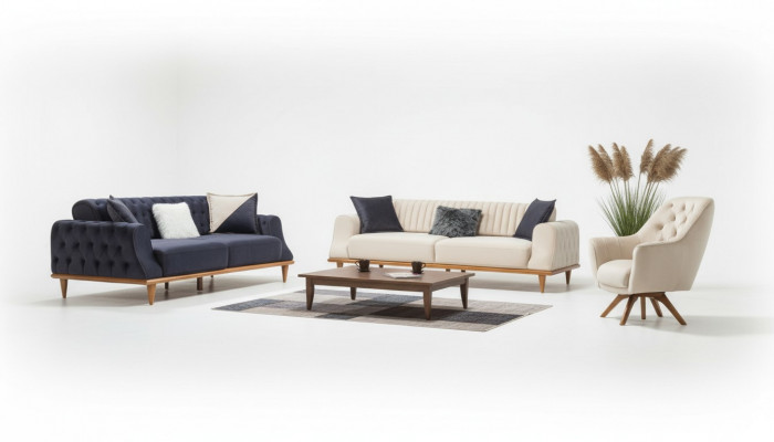 Sofa 3 Plazen Beige Wunnzëmmer Elegante Design Chesterfield Italieneschen Stil