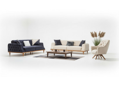 Sofa 3 Plazen Beige Wunnzëmmer Elegante Design Chesterfield Italieneschen Stil