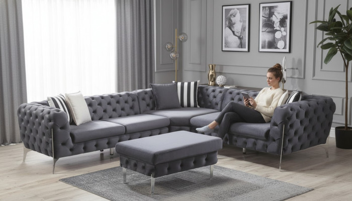 Eckcouch Canapé Eckgarnitur Canapéen Sofa Chesterfield Wunnlandschaft