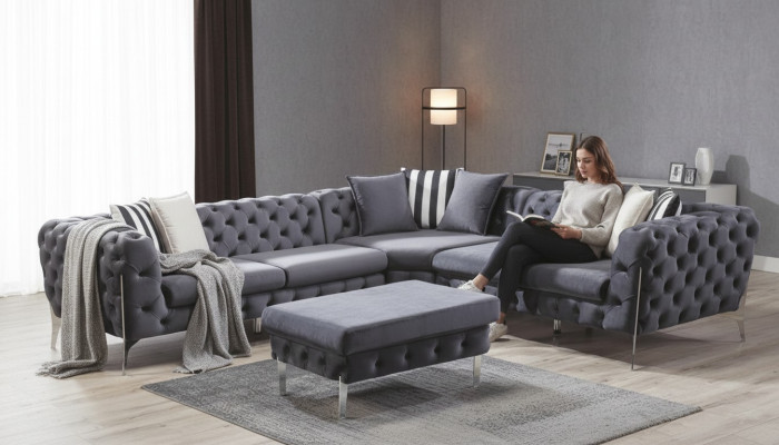 Hocker Blo Liewenzëmmer Chesterfield Elegante Miwwelen Italieneschen Stil