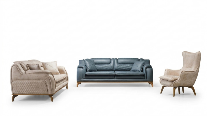 Beige Sofa 3-Sëtzer Wunnzëmmer Klassesch Design Chesterfield Eleganten Stil Nei