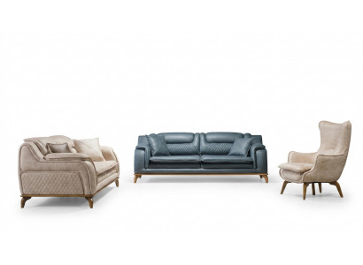 Beige Sofa 3-Sëtzer Wunnzëmmer Klassesch Design Chesterfield Eleganten Stil Nei