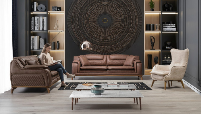 Design Sofa Couch Sofagarnitur 3+3+1 Sëtzer Set Polstergarnitur Ledersofa Couchen