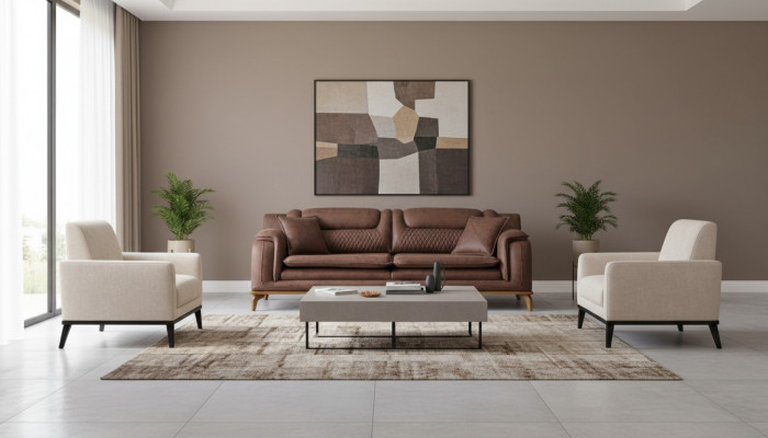 Design Sofa Couch Sofagarnitur 3+3+1 Sëtzer Set Polstergarnitur Ledersofa Couchen
