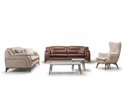 Design Sofa Couch Sofagarnitur 3+3+1 Sëtzer Set Polstergarnitur Ledersofa Couchen