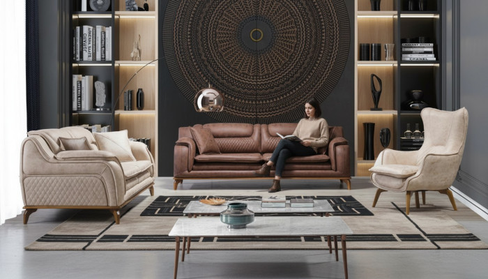 Sofa Braun 3 Sëtzer Wunnzëmmer Klassesch Design Luxus Italienesch Stil 3er