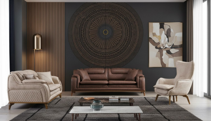 Sofa Braun 3 Sëtzer Wunnzëmmer Klassesch Design Luxus Italienesch Stil 3er