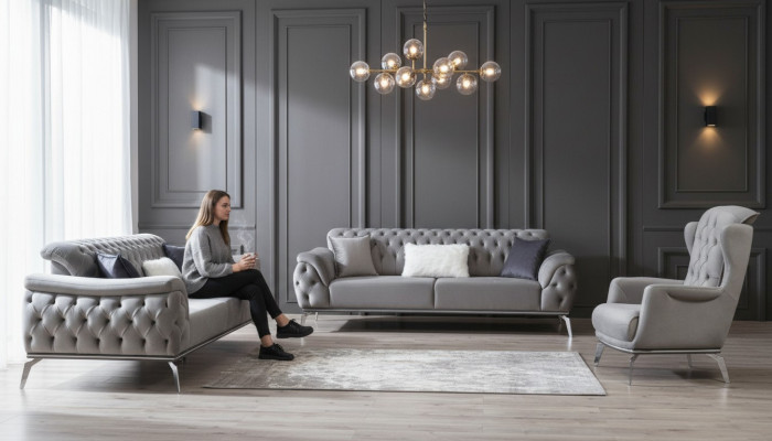 Chesterfield Sofa Canapé Drësëtzer Couche Luxus Miwwelen Ariichtung