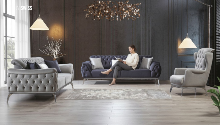 Sofa Blo 3-Sëtzer Wunnzëmmer Luxus Design Chesterfield Italieneschen