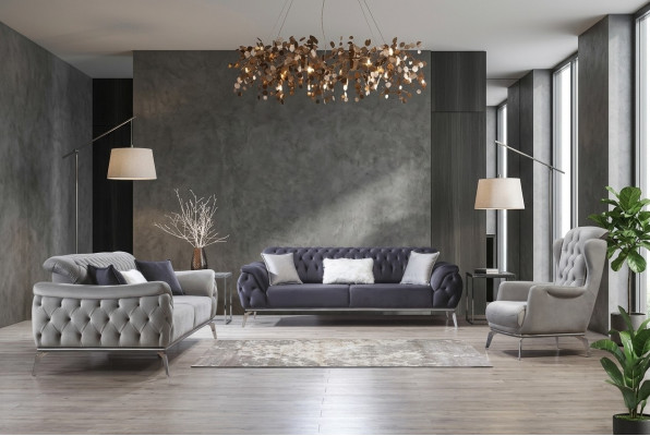 Sofa Blo 3-Sëtzer Wunnzëmmer Luxus Design Chesterfield Italieneschen