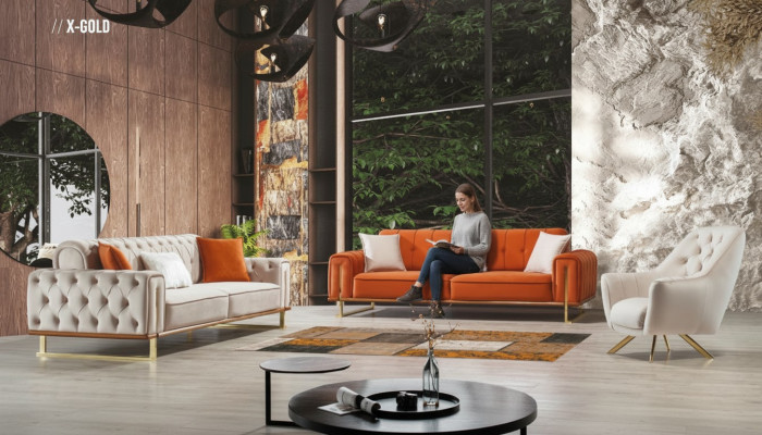 Luxus Miwwelen US Stil Chesterfield Sofa-Garnitur Couch Méifaarweg Sofa