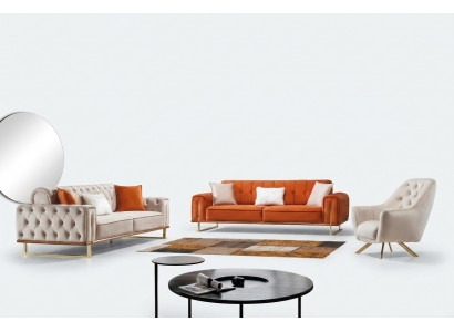 Orange Sofa mat 3 Sëtzer Wunnzëmmer Luxus Chesterfield Italienesch