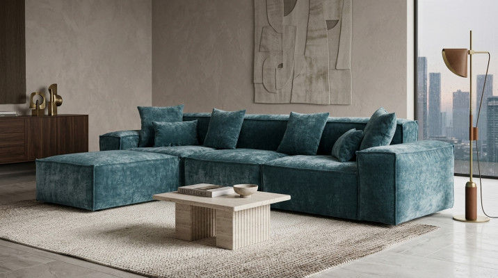 Ecksofa Blo Wunnzëmmer Elegante Wunnecke Design Miwwelen Eckgarnitur