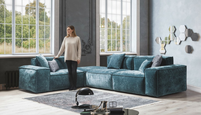 Ecksofa L - Form Blo Wunnlandschaft Design Zouwelen Miwwelen Sofa Canapé