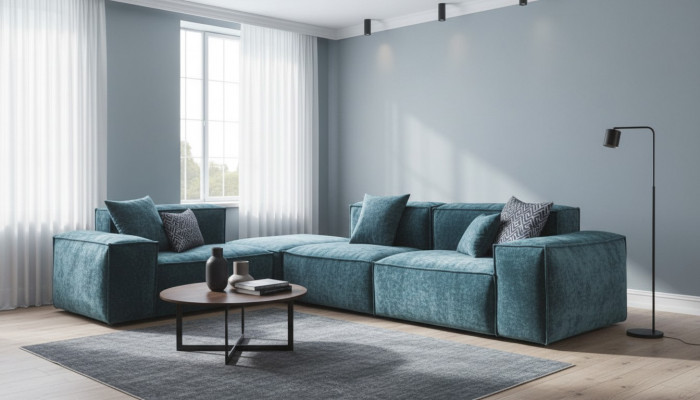 Ecksofa L - Form Blo Wunnlandschaft Design Zouwelen Miwwelen Sofa Canapé