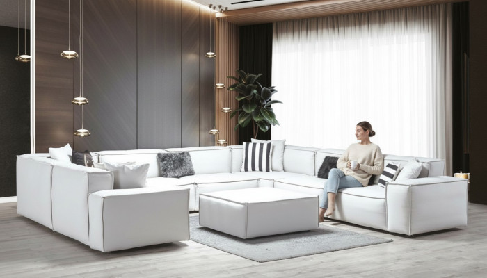 Ecksofa U-Form Wäiss Wunnlandschaft Canapé Polstersëtz Eckgarnitur Eckgarnitur Canapé