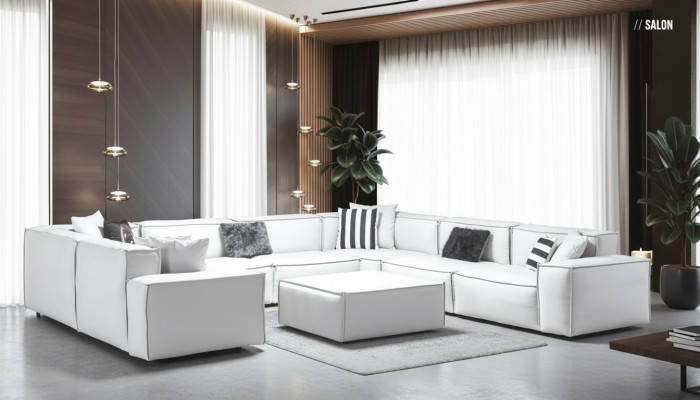 Ecksofa U-Form Wäiss Wunnlandschaft Canapé Polstersëtz Eckgarnitur Eckgarnitur Canapé