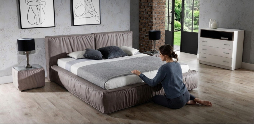 Bett Braun Schlofkummer Holz Miwwelen Textil Klassesch Art déco Stil