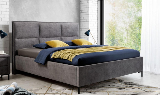 Bett Grau Schlofkummer Holz Miwwelen Textil Klassesch Art déco Stil
