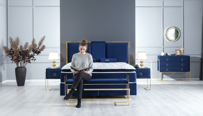 Bett Blo Metall Miwwelen Design Eleganten Schlofzëmmer Miwwelen Luxus Modern Neit