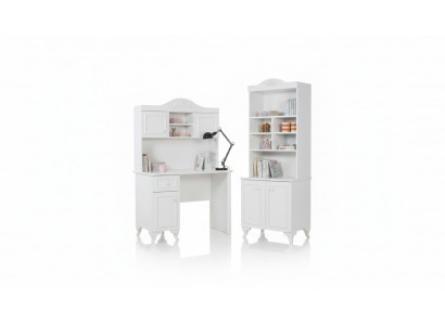 Kannerzëmmer Set Wäiss Elegantes Schreifdësch Design Bicherregal Holzmiwwelen Nei